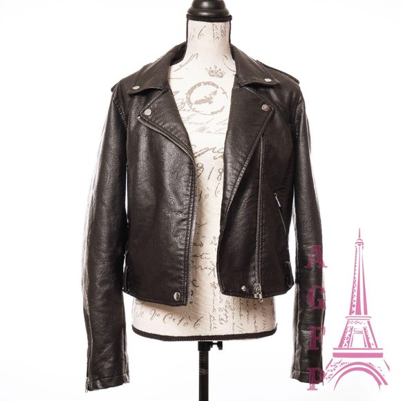Wild Fable Womens vegan leather black moto jacket - Picture 3 of 14